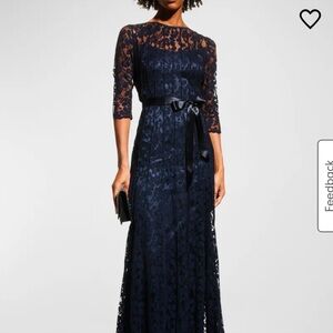 Elegant Teri Jon Navy Lace Evening Dress